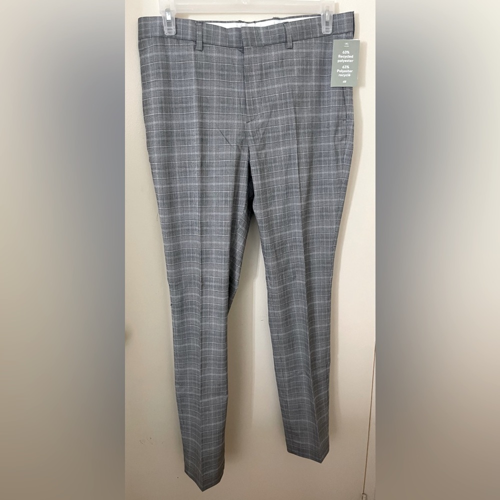Sz 34R H&M Men's trousers grey skinny fit plaid white&black - Picture 13 of 16